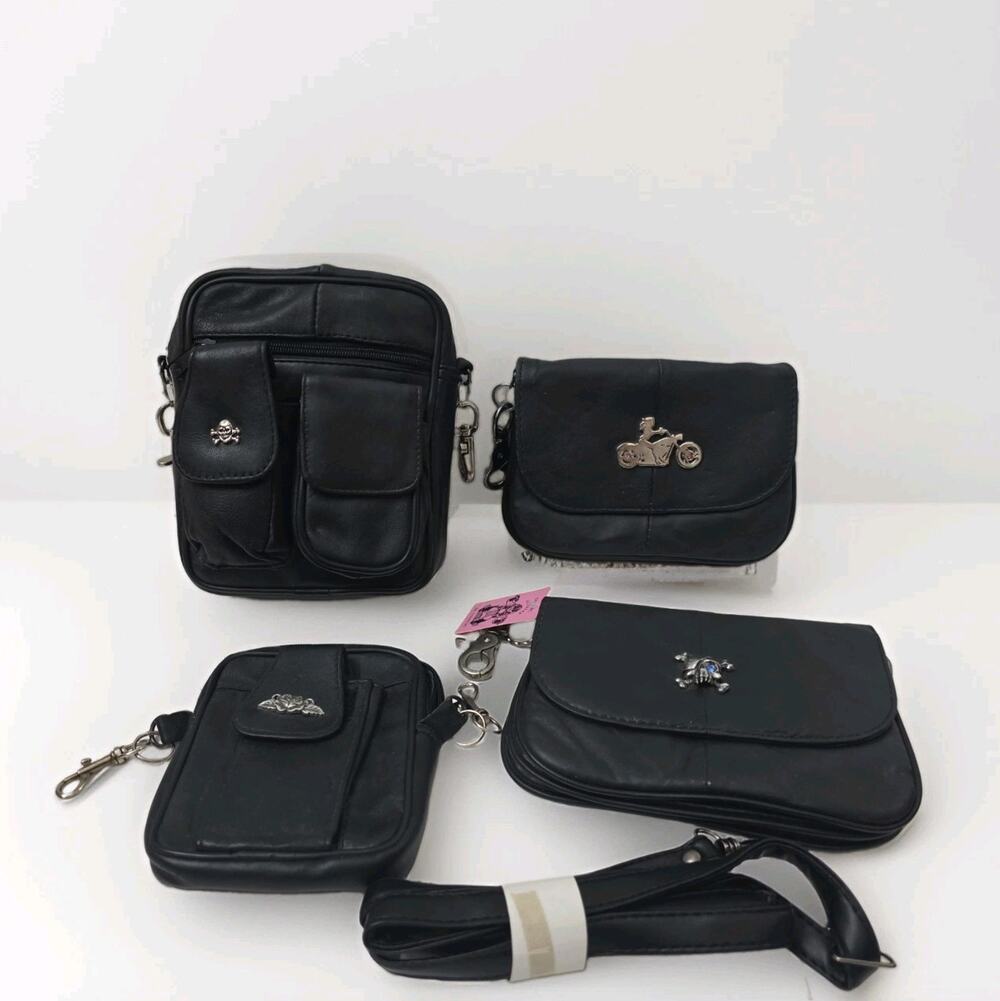 Lot Of 4 Wildwear Genuine Leather Motorcycle Biker Bags Black Skull Changeable
